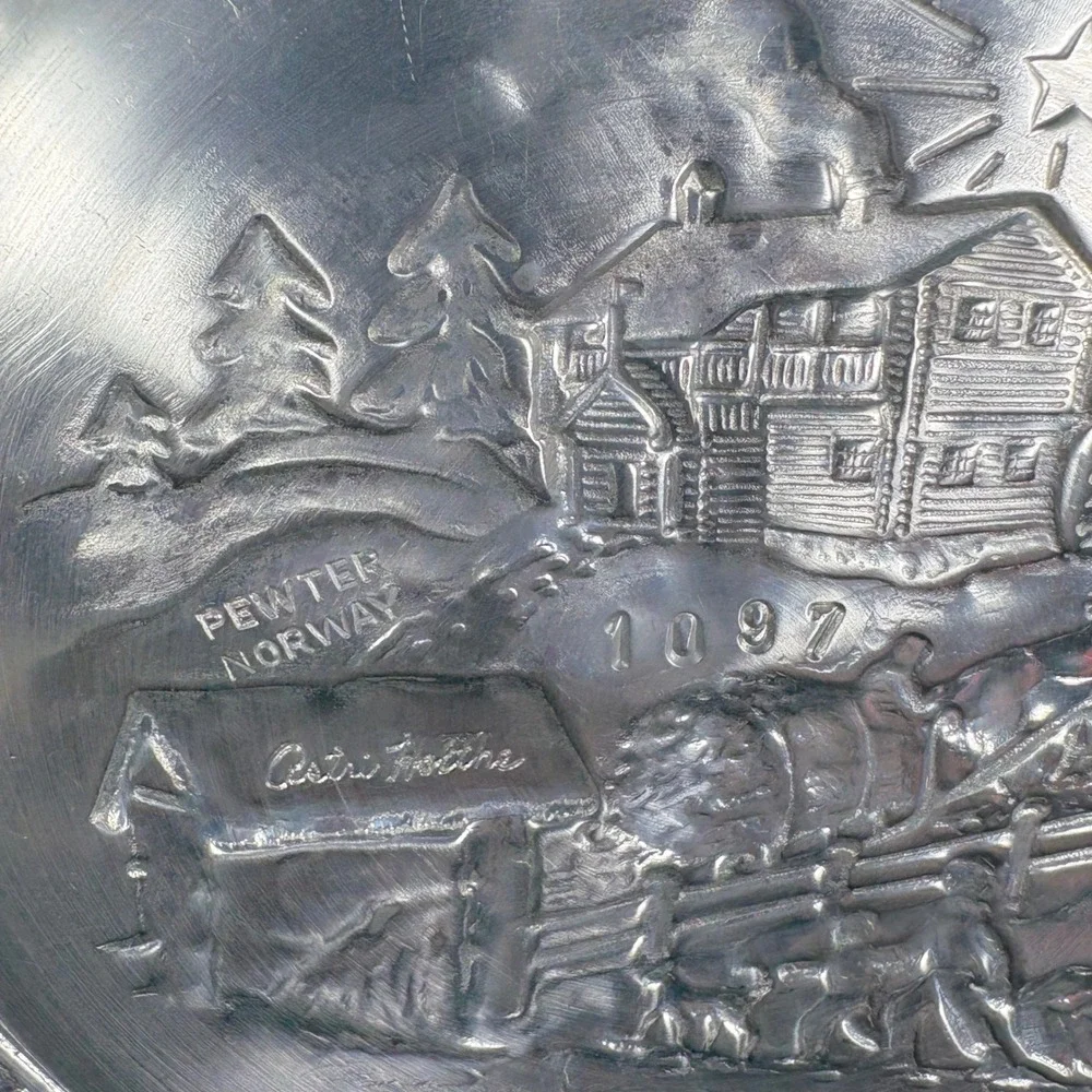 A. Holthe Norway Pewter Plate‎ Julen 1979 Christmas Plate 7th Edition Tags Box